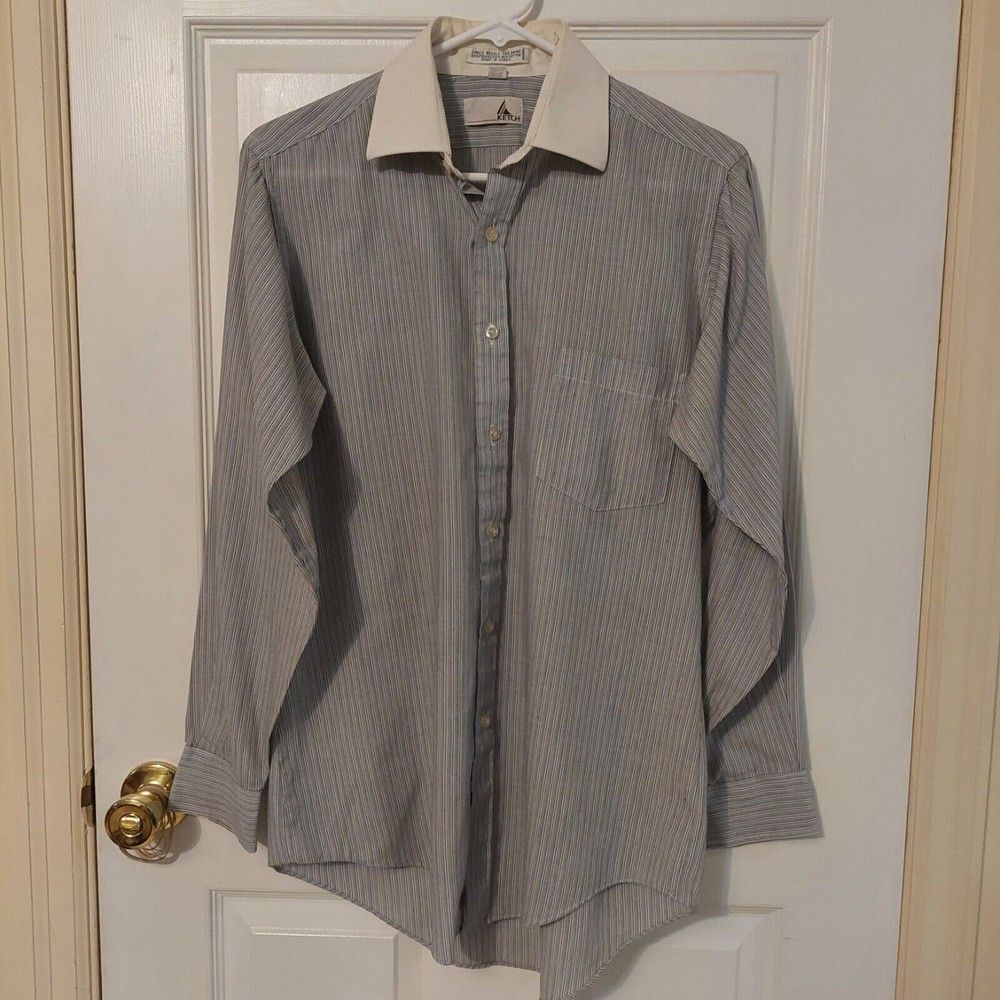 Ketch Grey Striped Single Stitch Tailoring Long Sleeve Dress Shirt Sz 32/33